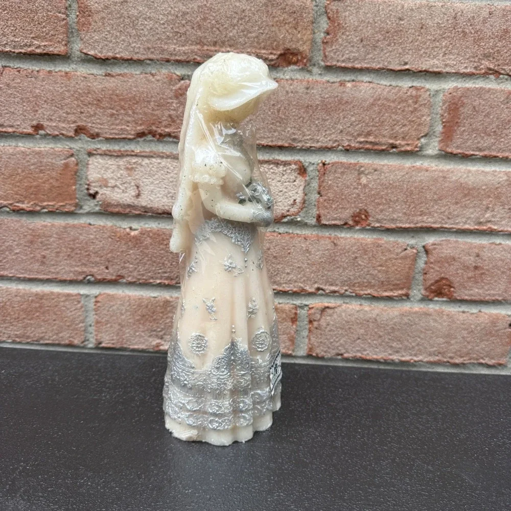 VTG Kameyama Figural Bride Wedding Dress Candle White Silver Retro Bridal Shower